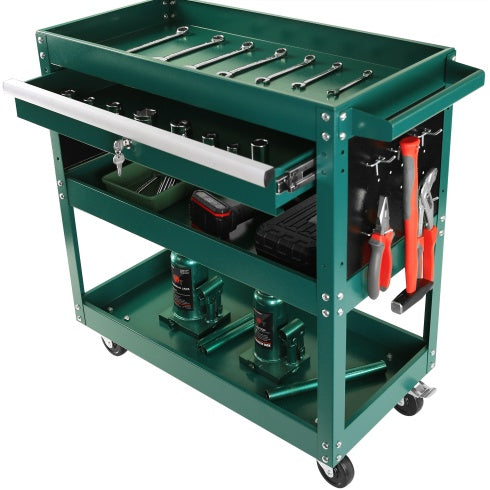 3 Tier Rolling Tool Cart, Heavy Duty Utility Cart Tool Organizer With Storage Drawer, Industrial Commercial Service Tool Cart For Mechanics, Garage, Warehouse & Repair Shop