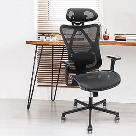 Mesh Office Chair, Ergonomic Office Chairs With Wheels, Adjustable Lumbar Support, Armrest,Headrest-Tilt High Back Desk Chair With Mute Wheel For Office, Home, Gaming