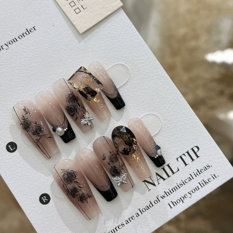 Handmade Long Camellia Girl Nail Tip