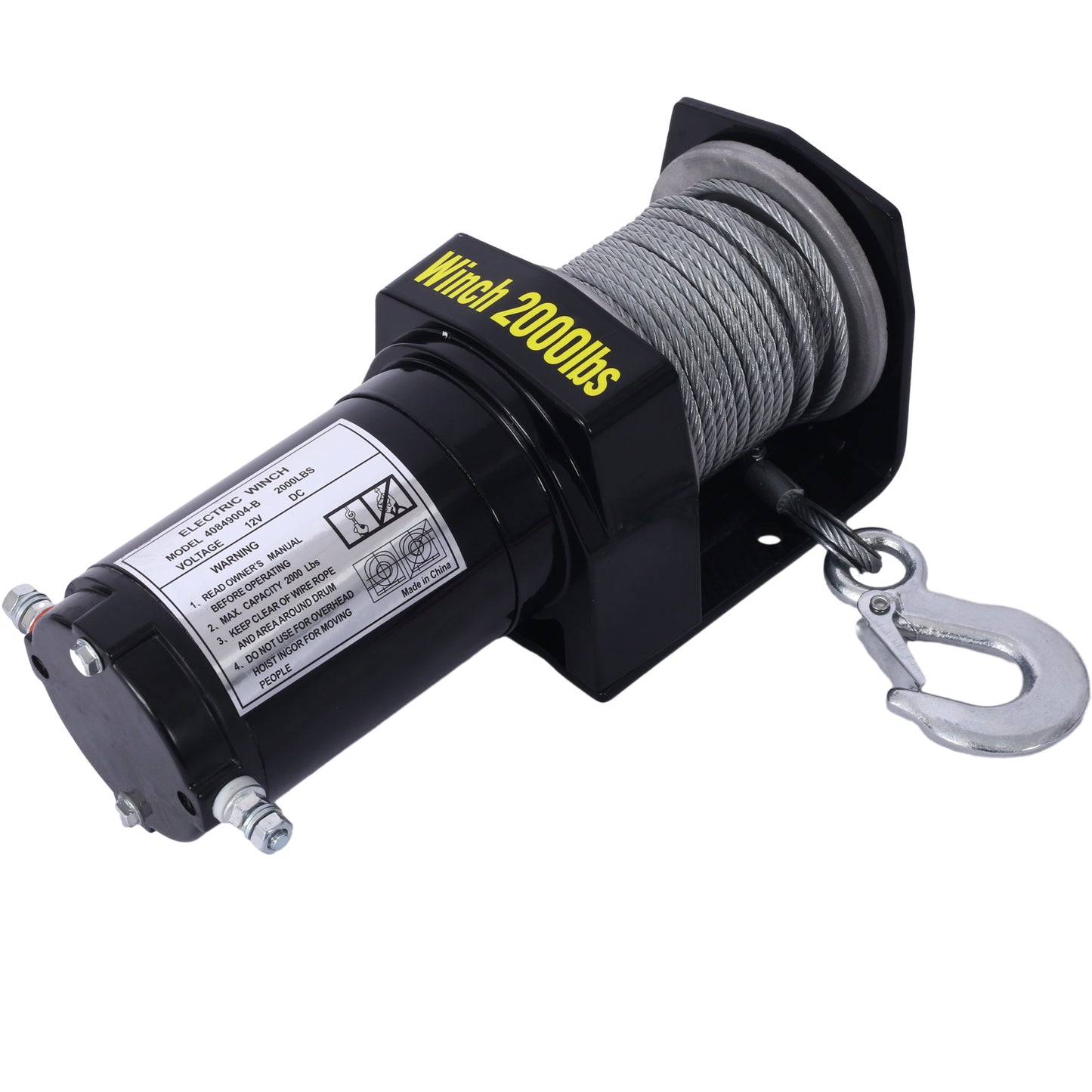 2000lb 12V ATV UTV Electric Winch, Off-Road Waterproof Steel Cable Winch For ATV UTV Towing Trailer Winch