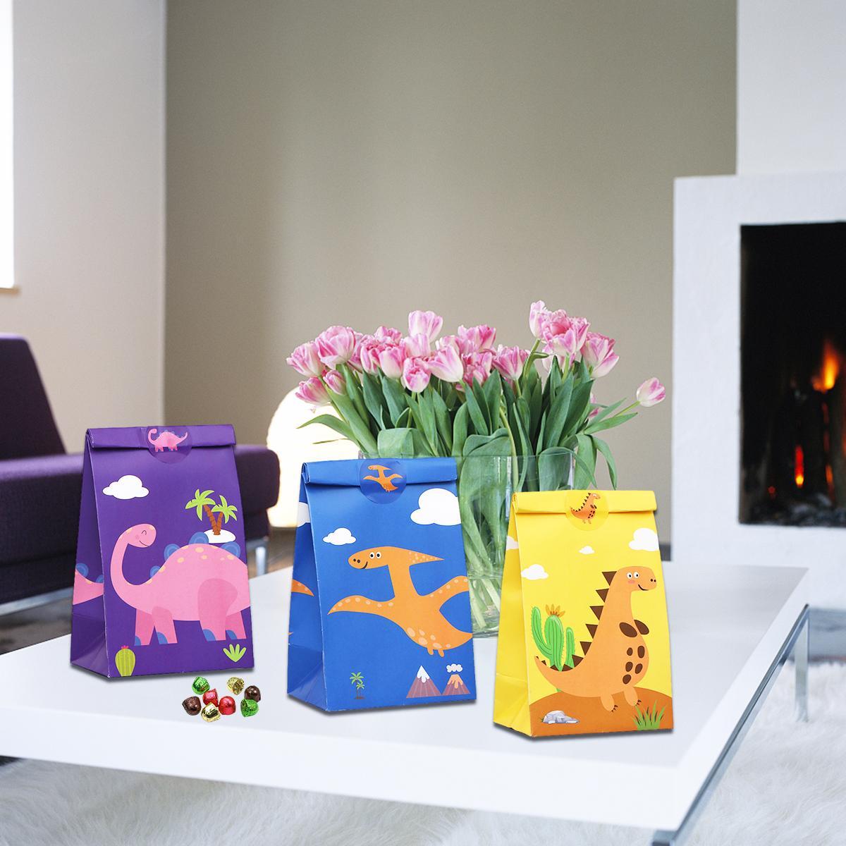 12 Paper Bags Of Little Dinosaurs, 24 Stickers 1 Set