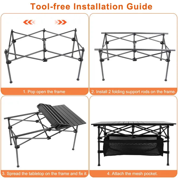 Folding Camping Table Portable Lightweight Aluminum Roll-up Picnic BBQ Desk With Carrying Bag Heavy Duty Outdoor Beach Backyard Party Patio