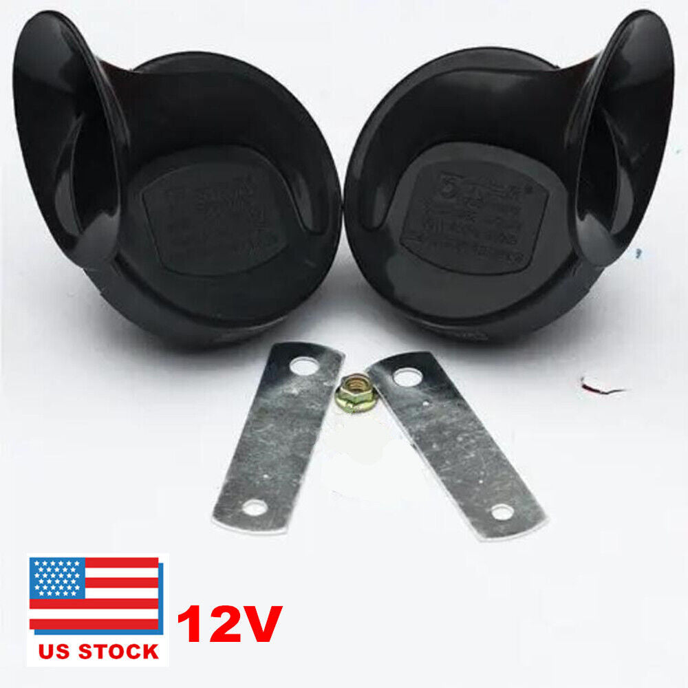DC12V Car Horn Loud Dual-Tone Electric Snail Horn 110 DB For Car Vehicle Black