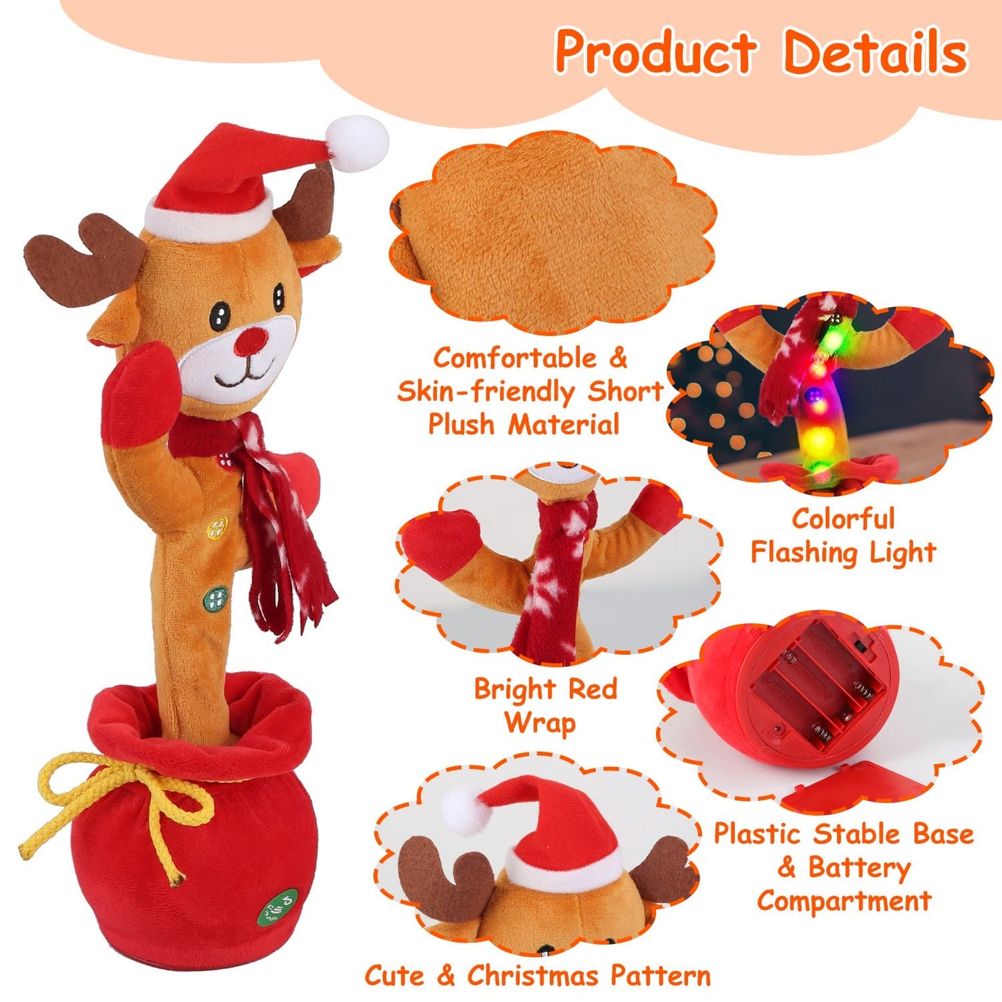 1Pc Penguin Or Elk Kid Electric Dance Toy Christmas Elk Snowman Senior Penguin Plush Toy Interactive Sing Song Whirling Mimicking Recording Light Up Toy