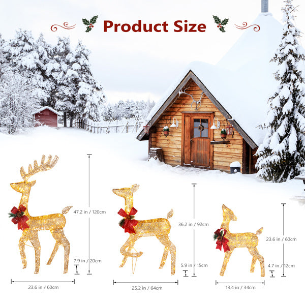 3pcs122x54x38cm Golden Elk Family Courtyard Elk Decoration
