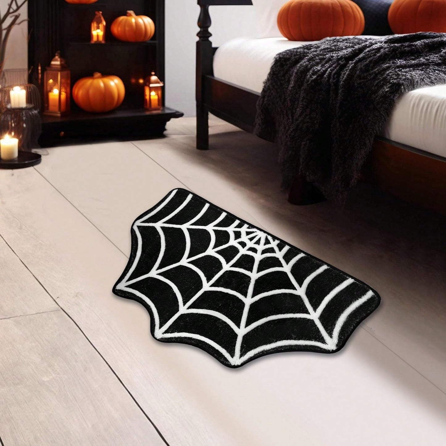 Halloween Carpet 23.6x15.7 Inches Gothic Carpet Spider Web Indoor Rug Halloween Bathroom Mat Non-Slip Carpet Spider Web Bath Mat Suitable For Front Door, Bedroom, Living Room, Home, Outdoor Entrance