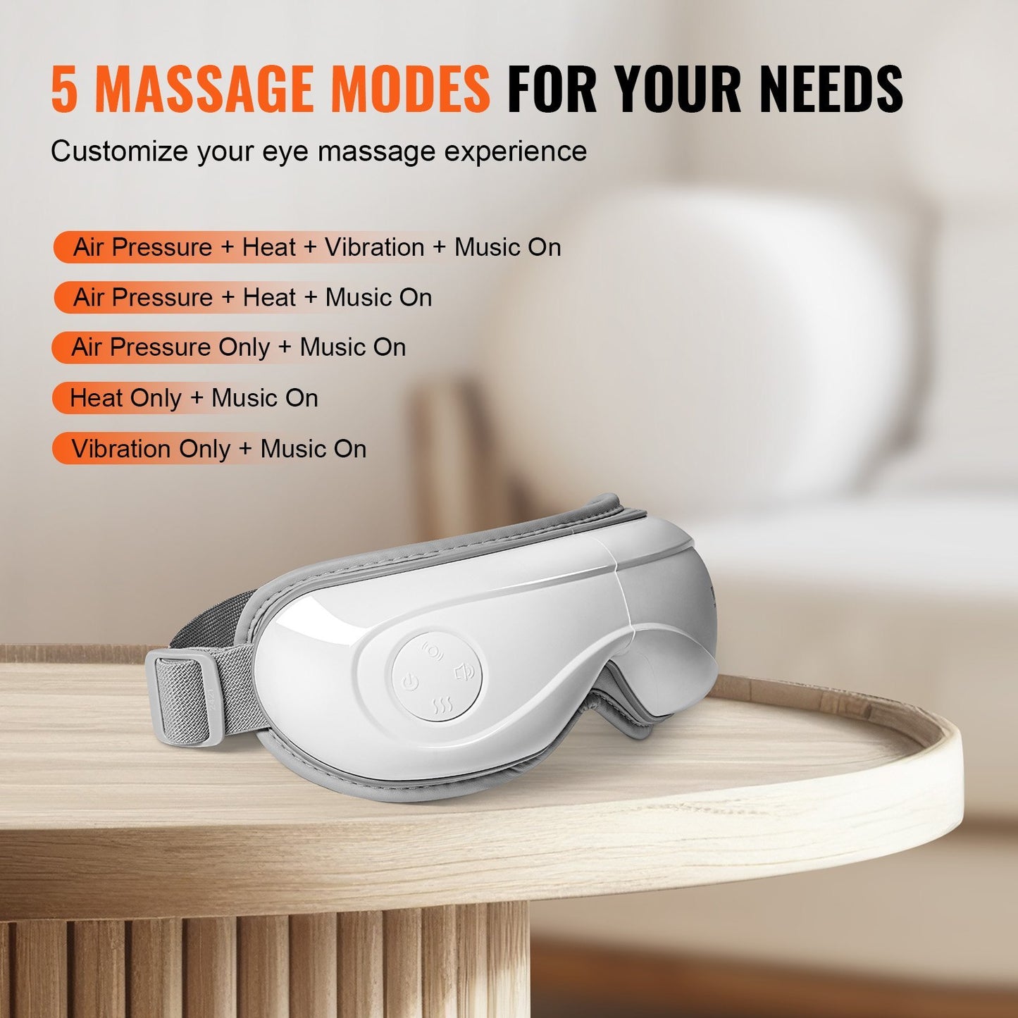 VEVOR Eye Massager With Heat & Remote Eye Care Device 5 Modes Bluetooth Music