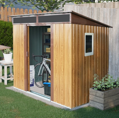 6ft 5ft Outdoor Metal Storage Shed With Window And Transparent Plate For Garden, Lawn