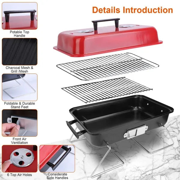 Portable Barbecue Smoker Charcoal Grill Outdoor Tabletop Grill Small Folding With Lid For Backyard Camping Picnics Beach