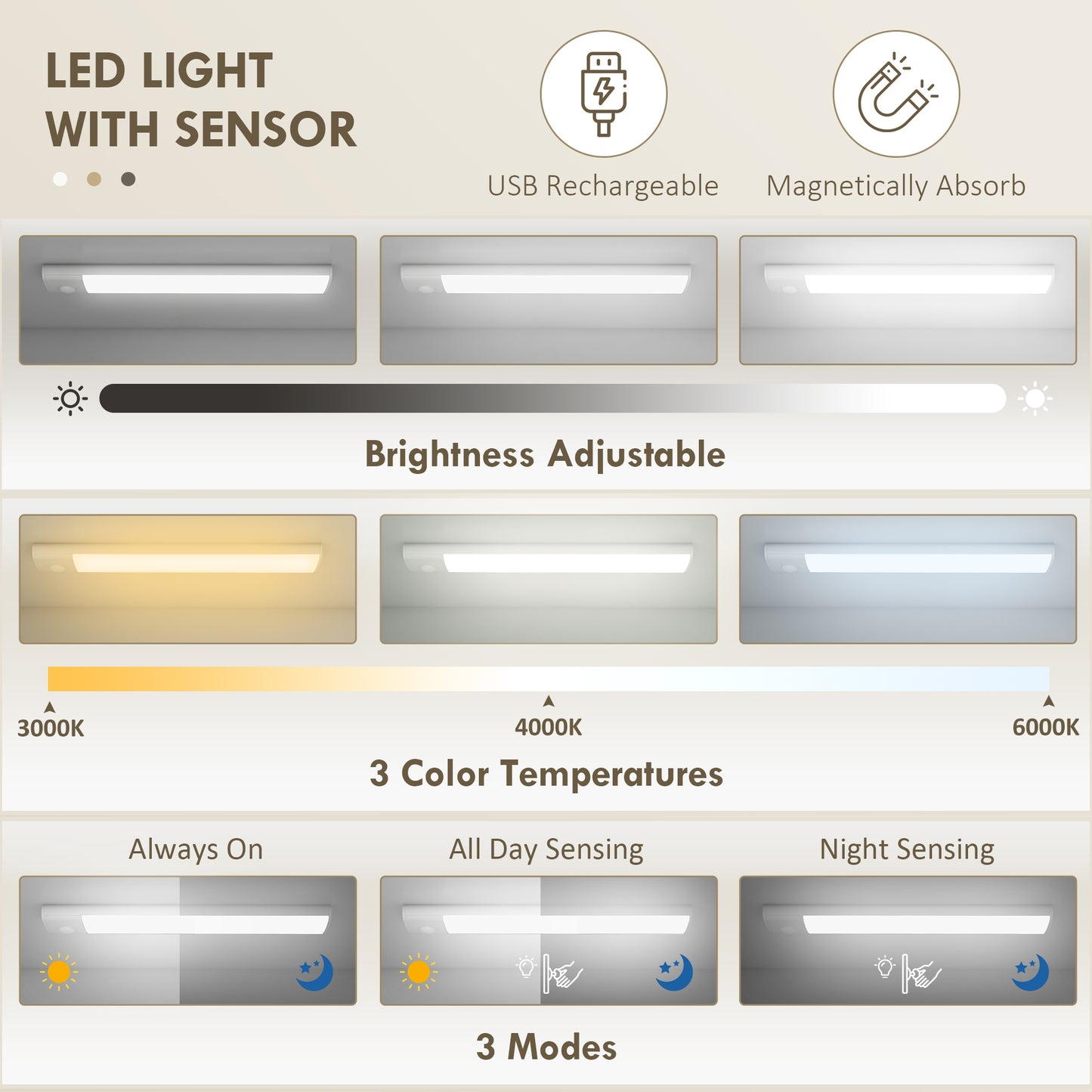 64" Tall Kitchen Pantry Cabinet with Motion Sensor Light