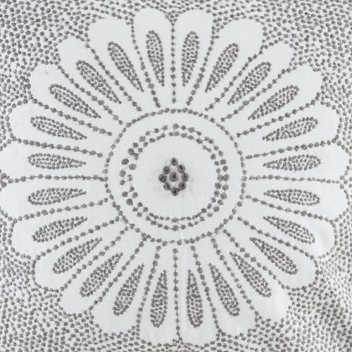 Cotton Embroidered Decorative Square Pillow Grey 20x20
