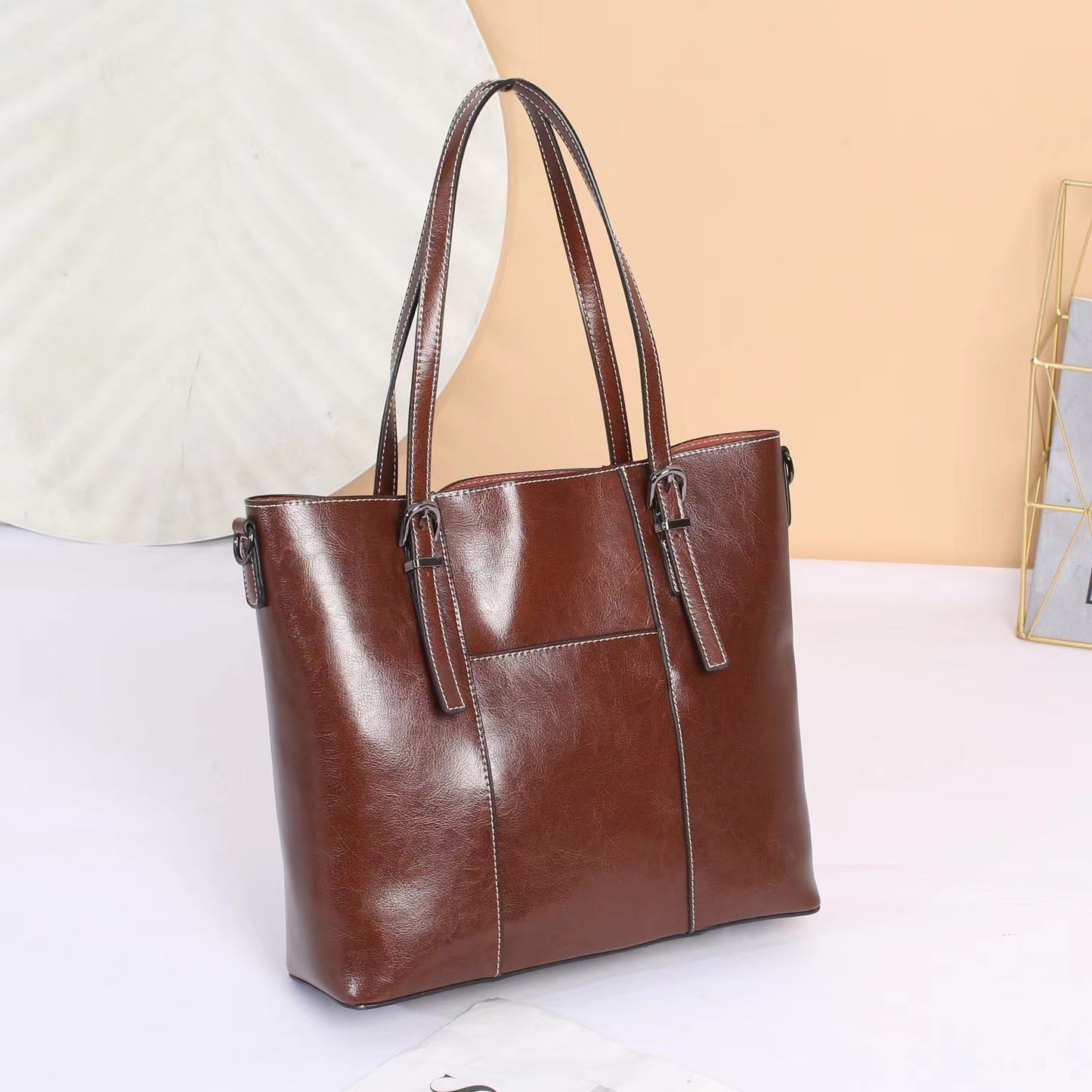 Big Bag Genuine Leather Capacity Cowhide Messenger Bag Female Hand-held Tote