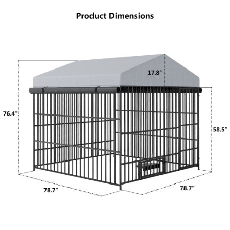 Large Dog Kennel Outdoor Pet Pens Dogs Run Enclosure Animal Hutch Metal Coop Fence With Roof Cover 6.6L X 6.6W X 6.4H