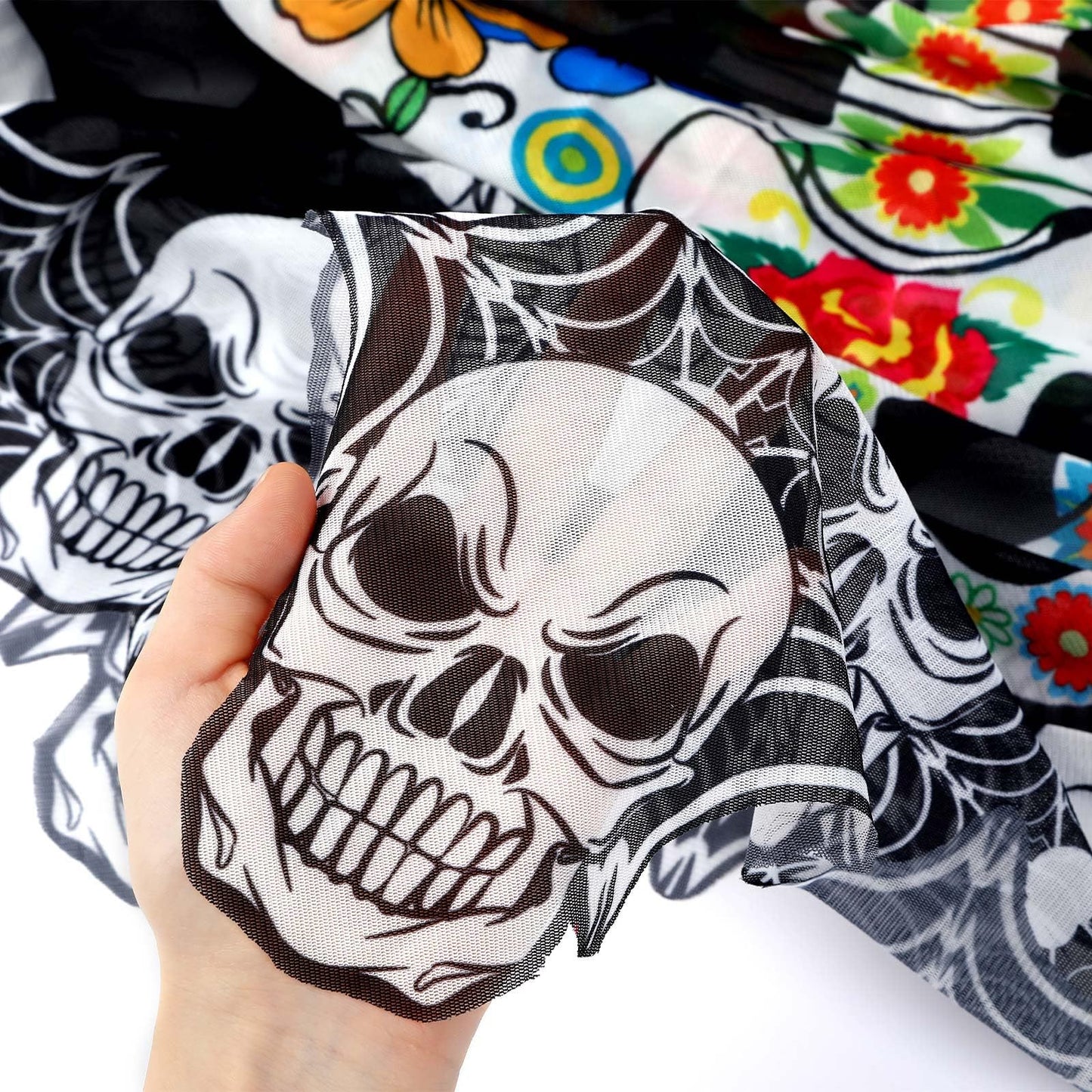 Halloween Skeleton Poncho, Lace Skeleton Halloween Costume Poncho Day Of The Dead Colorful Poncho For Women, 59 Inchx59 Inch
