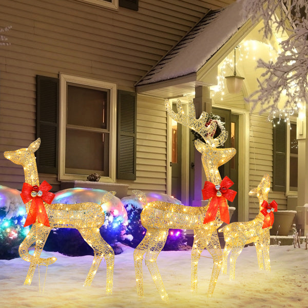 3pcs122x54x38cm Golden Elk Family Courtyard Elk Decoration