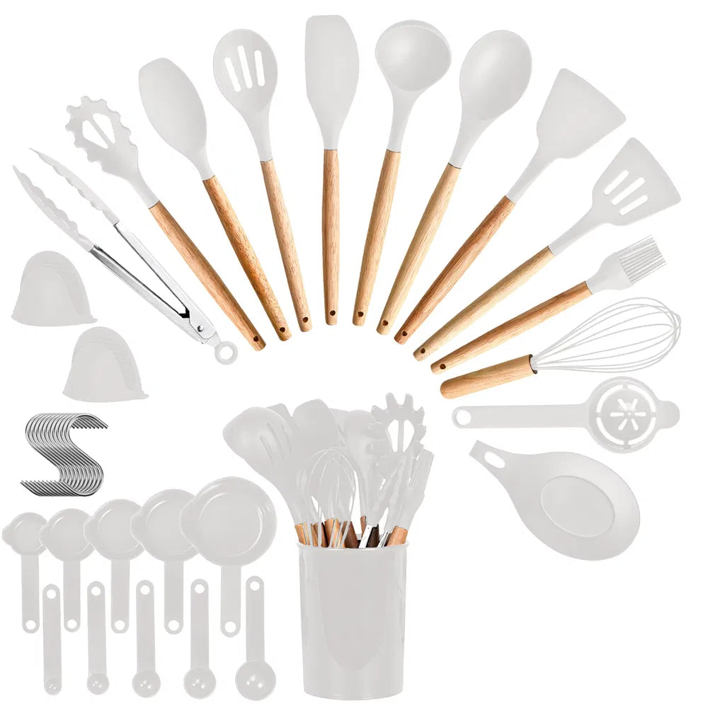 35Pcs Kitchen Cooking Utensils Set Spatula Set Baking Utensil Set Kitchen Accessories Necessities With Holder Egg Whisk Separator Tong Turner Spoons Cups