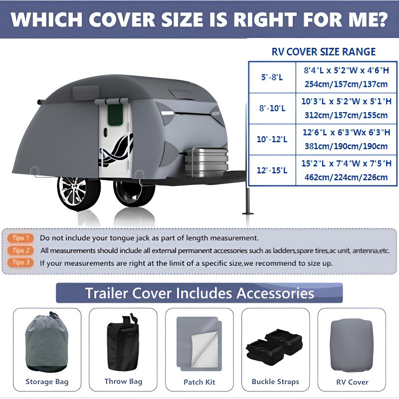 Heavy-Duty Teardrop Trailer Cover, All-Weather Protection With Windproof Straps - Extra Thick, Tear-Resistant, Breathable Fabric For Campers & RVs