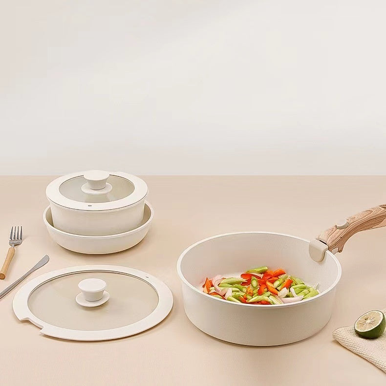 Removable Non-stick Life Smile Cookware Set Suit Medical Stone Pan Milk Pot