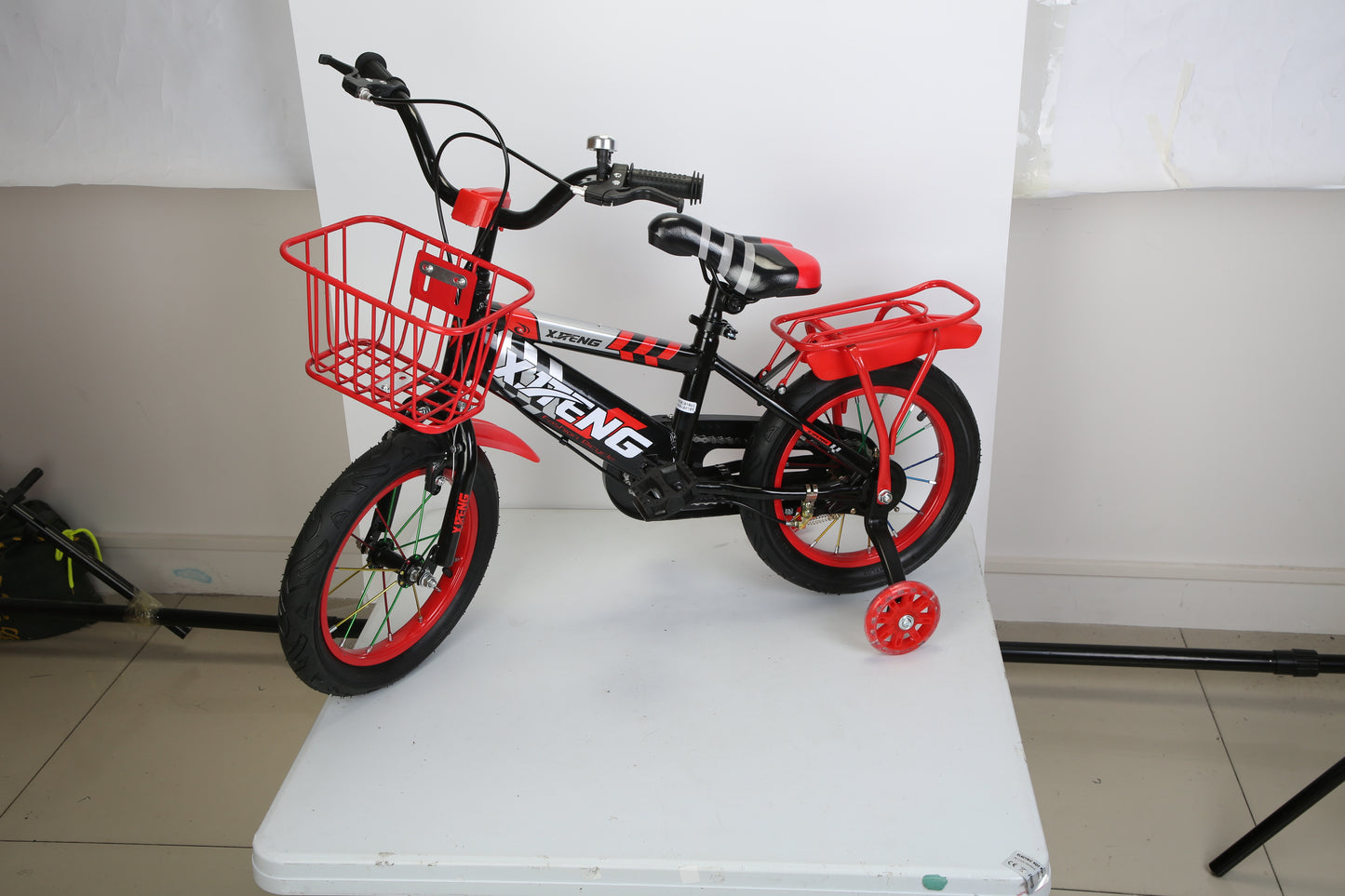 1Set 16In Kids Bike With Training Wheels Children Bicycle With Helmet Basket Rear Seat Chain Guard For Boys Aged 4 To 7 Years Old