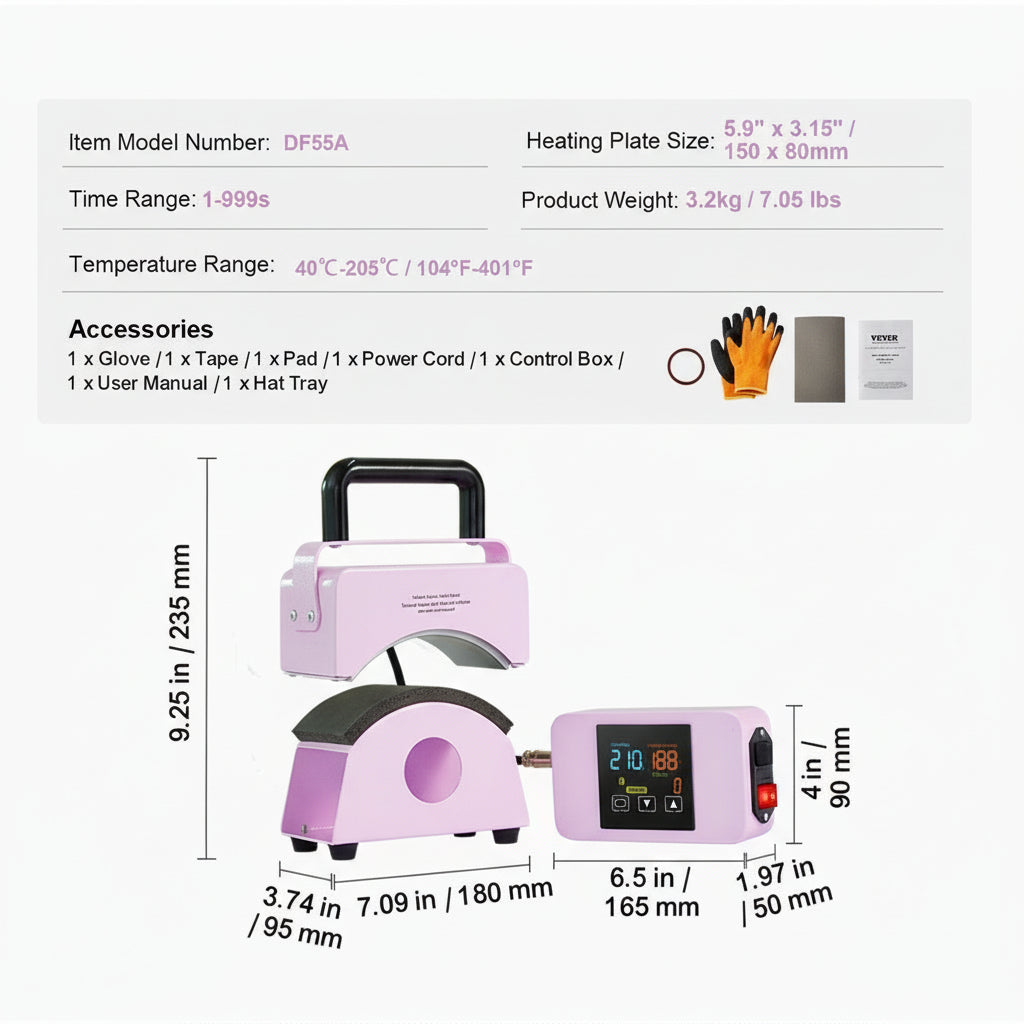 Hat Press Machine Mini Hat Heat Press For Caps 5.9x3.15 Inch Plate Purple