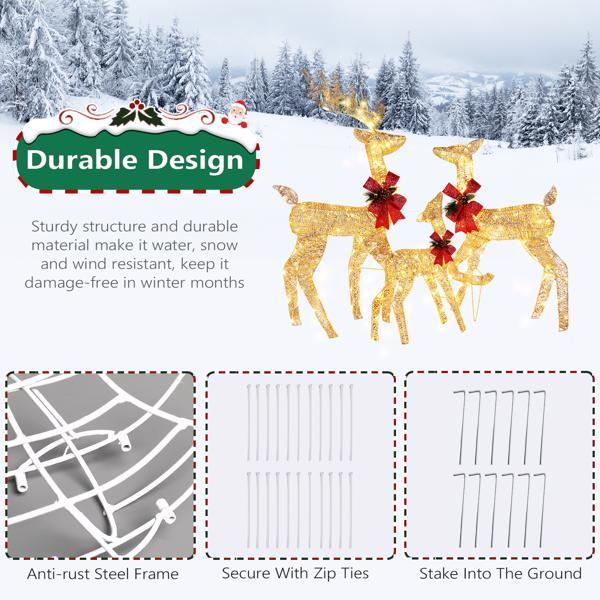 3pcs122x54x38cm Golden Elk Family Courtyard Elk Decoration