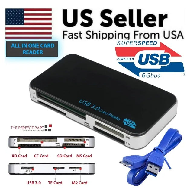 USB 3.0 Memory Card Reader Adapter 5GBPS Fit For CF TF SD Micro SD XD M2 MS Card
