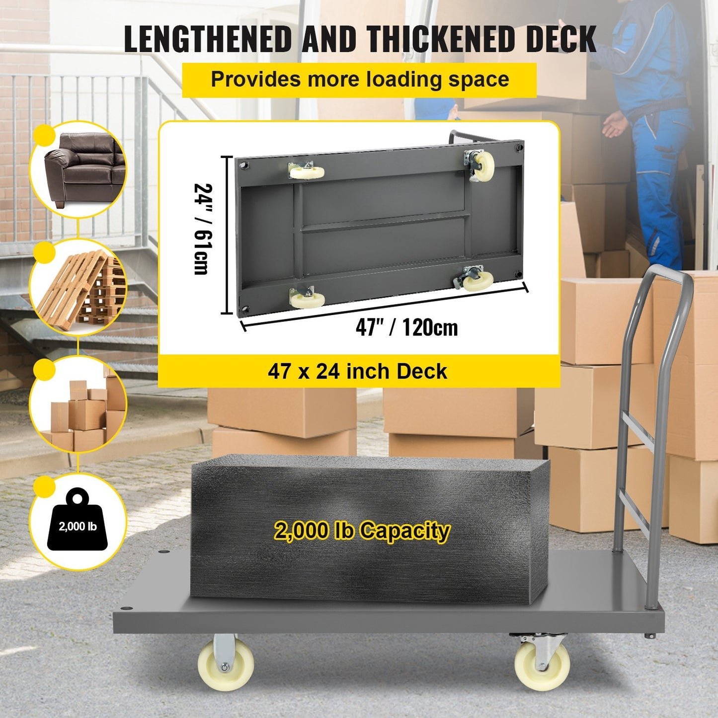 VEVOR Platform Truck 2000 Lbs Capacity  Flatbed Cart Hand Truck