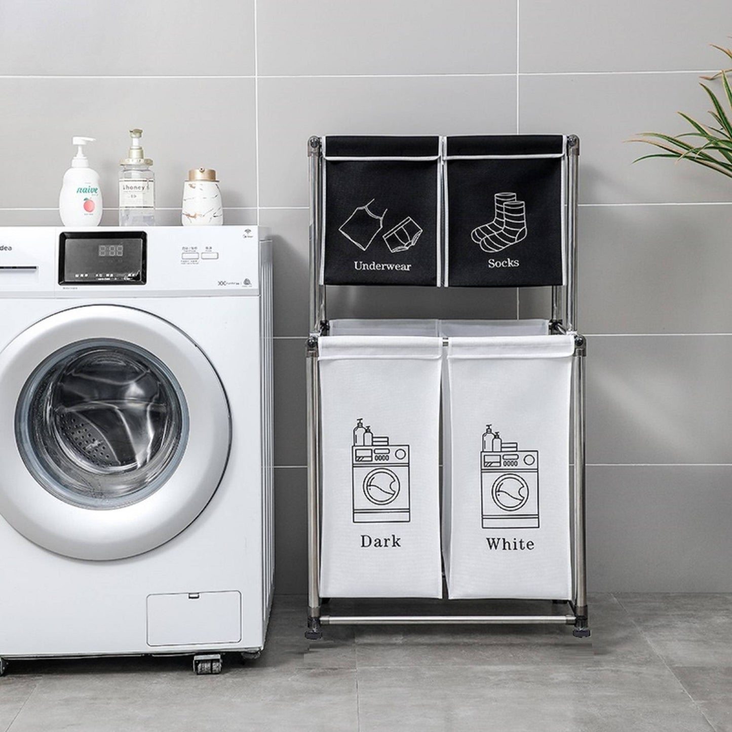 2 Tier Laundry Hamper Laundry Sorter With 4 Removable Bags For Organizing Clothes