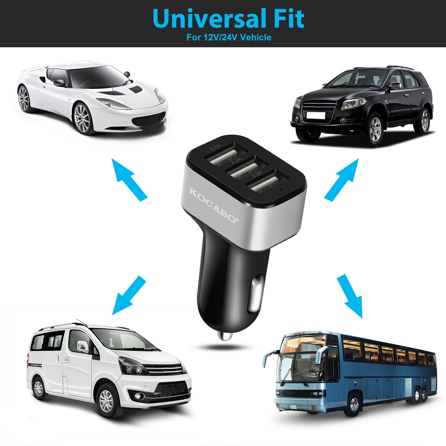 1Pc 3Port USB Car Charger 30W 5.5A