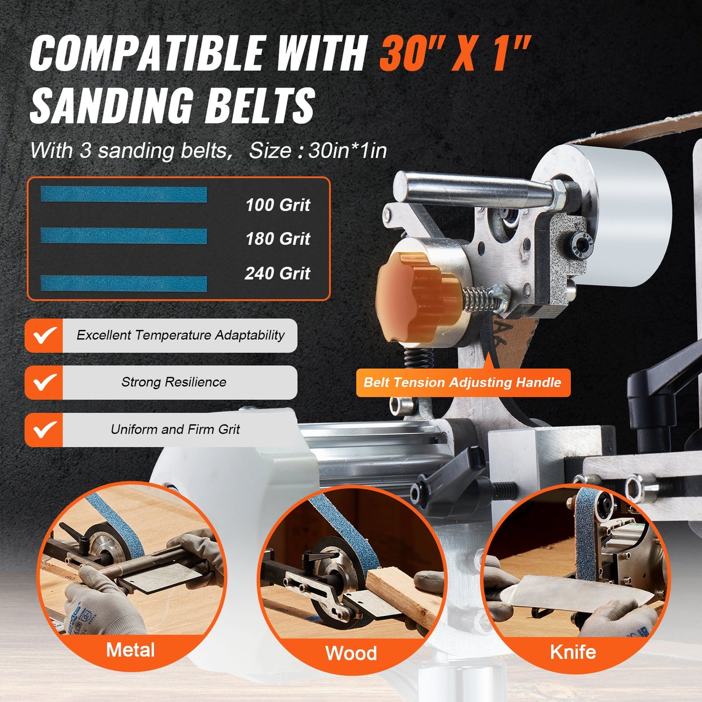 Belt Grinder Sander, 30 X 1-Inch Variable Speed Belt Polisher With VFD, 550W Polishing Grinding Machine With 2 Grinding Moulds & 3PCS Sanding Belts For Metalworking, Knife Making