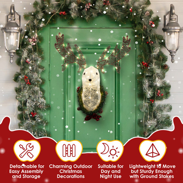 Deer Head Flower Wreath Wall Mounted Warm White Light