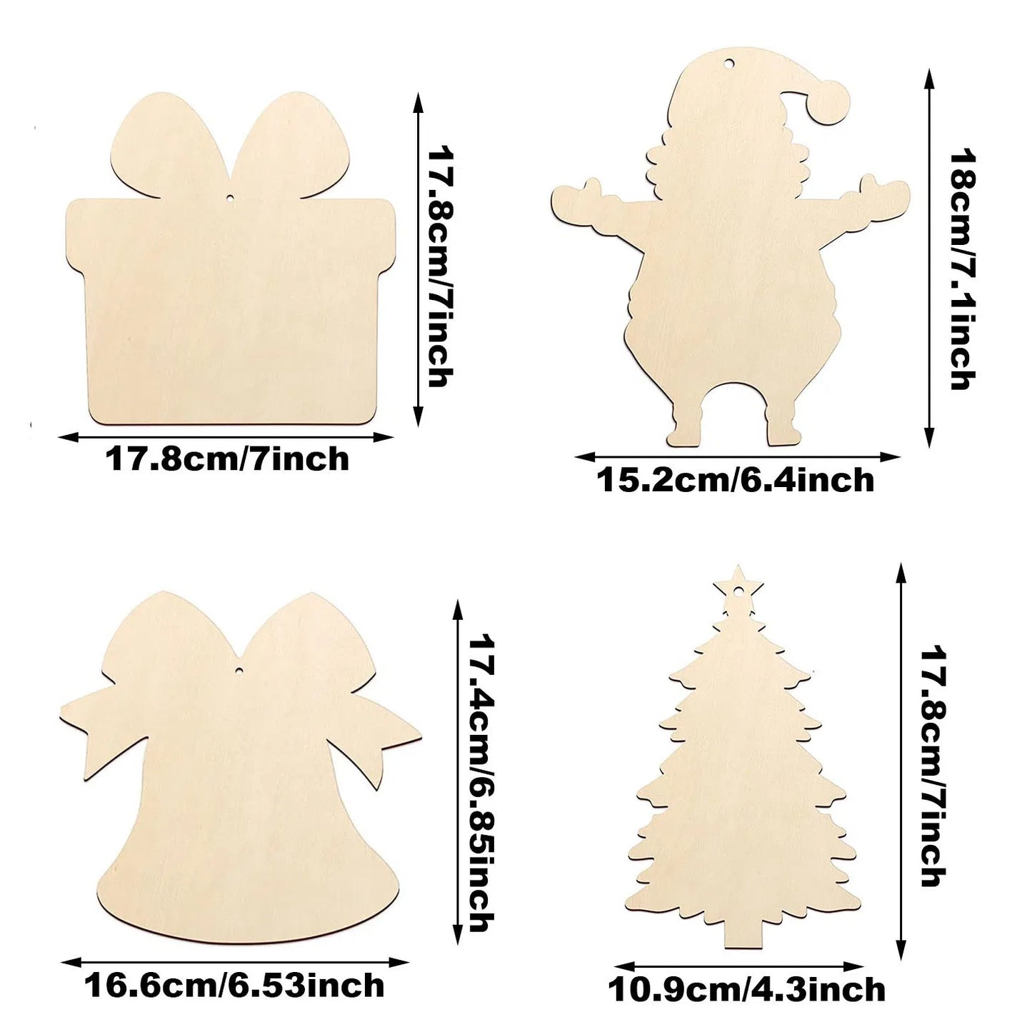20PCS Christmas Wooden Hanging Ornaments DIY Blank Unfinished Wood Crafts Xmas Bell Tree Gift Shaped Hanging Decorations For Christmas Wedding Birtday Party Decor