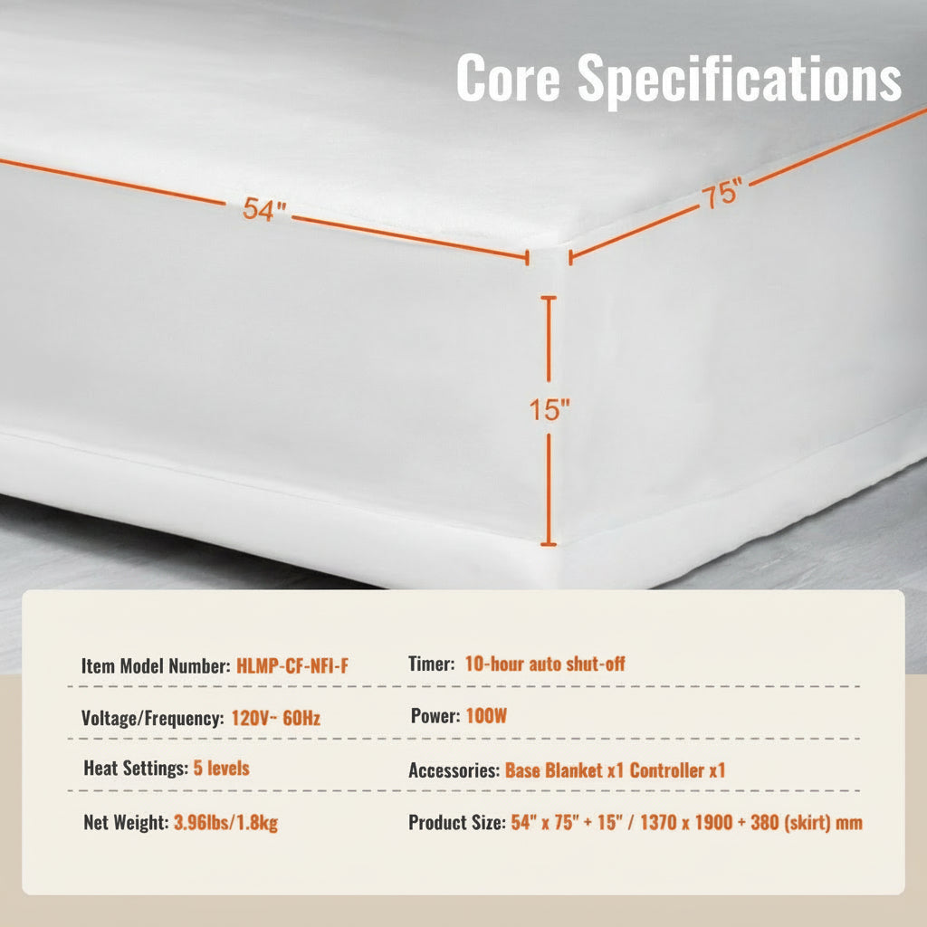 Heated Mattress Pad 54x75 In Full Electric Warmer Coral Fleece Auto Off