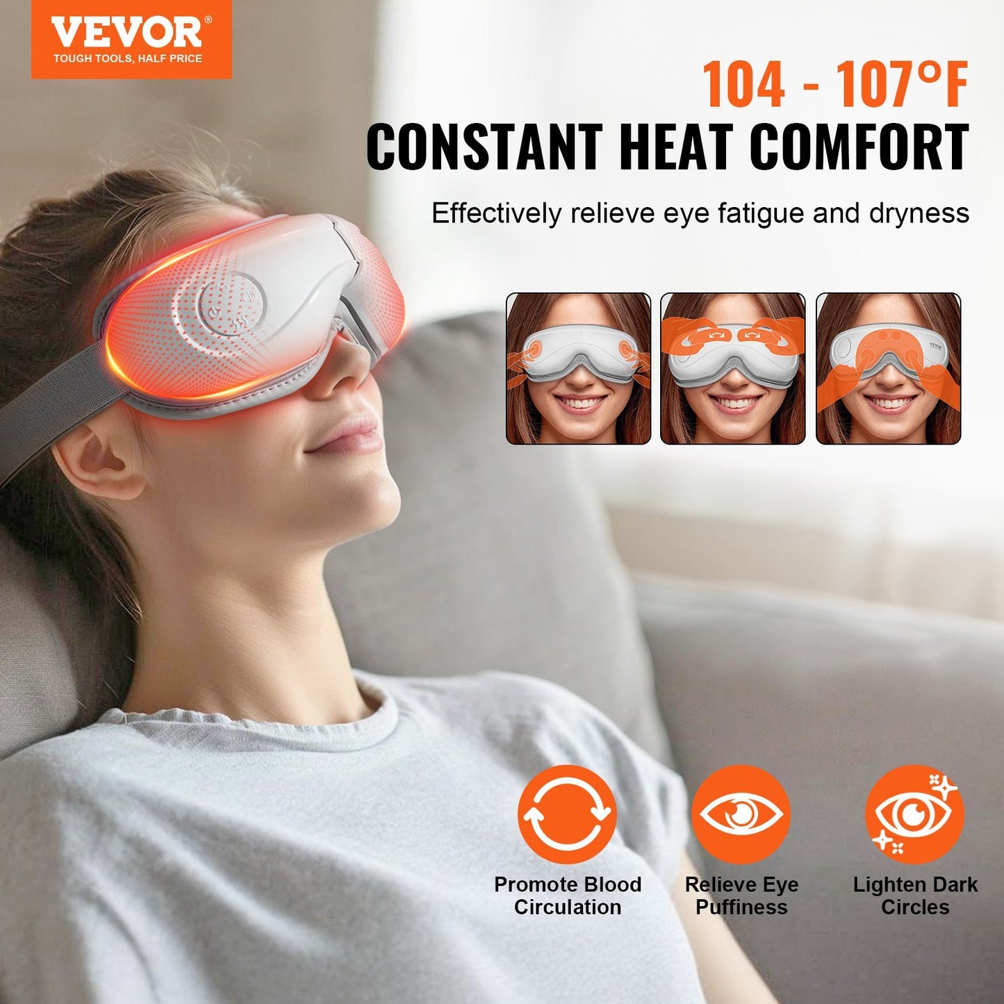 VEVOR Eye Massager With Heat & Remote Eye Care Device 5 Modes Bluetooth Music