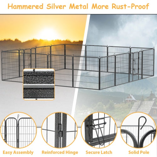 Dog Pens Outdoor 32 Height Foldable 16 Panels Heavy Duty Metal Portable Dog Playpen Indoor Anti Rust Exercise Dog Fence With Doors