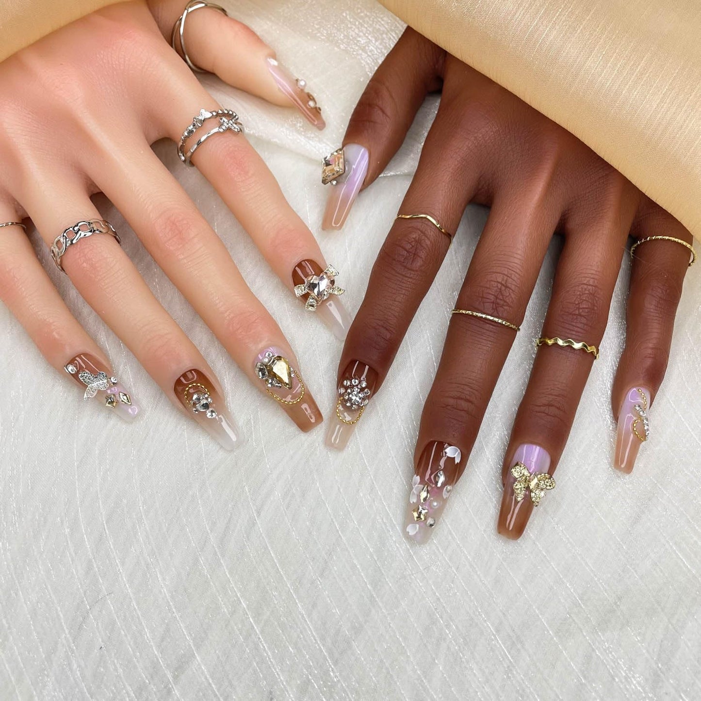 GGDDSHA Handmade Press On Nails, Luxury & Custom FakeNails 3D Handmade Reusable UV Finished False Nails, HandPainted Nail,Ivory Filigree