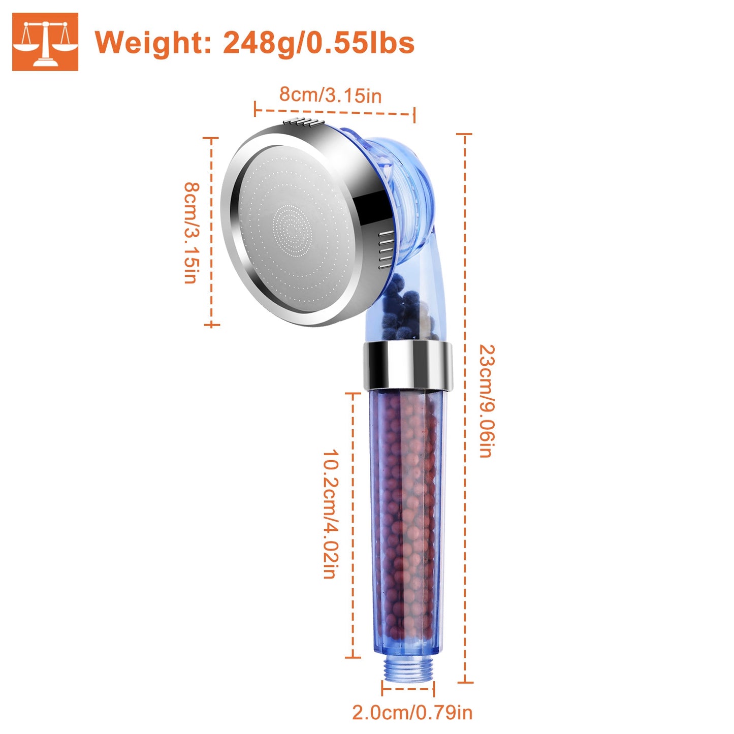 1Pc Ionic Filtration Shower Head High Pressure 3 Mode Stone Water Saving Bath Handheld Shower