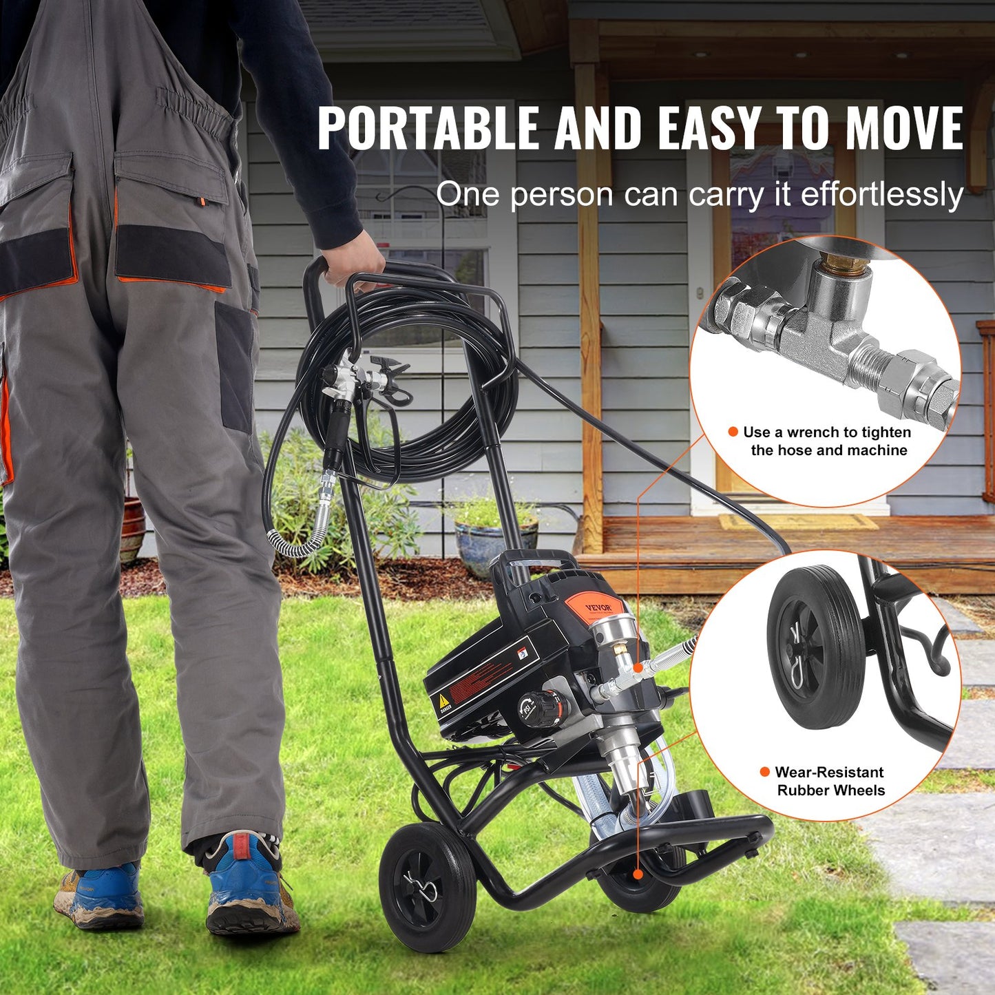 Stand Airless Paint Sprayer, 950W 3000PSI High Efficiency Electric Airless Sprayer With Cart, Paint Sprayers For Home Interior And Exterior Furniture And Fences, Fine And Even Painting Effect