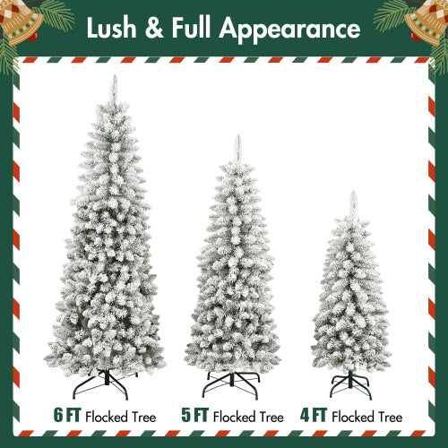 3 Pcs Flocked Artificial Christmas Tree Set With Lights, 4ft 5ft 6ft Christmas Snow Tree Set, Christmas Decor
