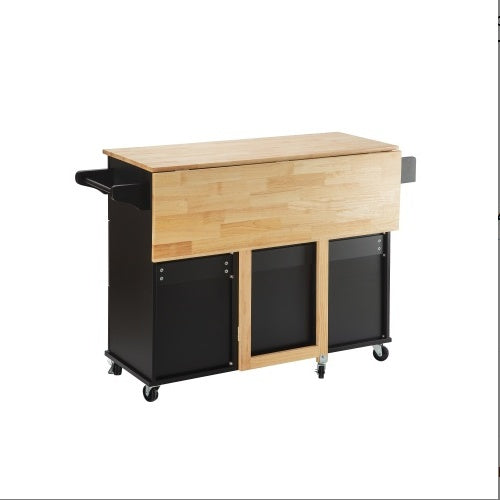 Kitchen Island And Kitchen Trolley, Mobile Kite Island, With Extendable Rubberwood Tabletop, Adjustable Cabinet Shelves