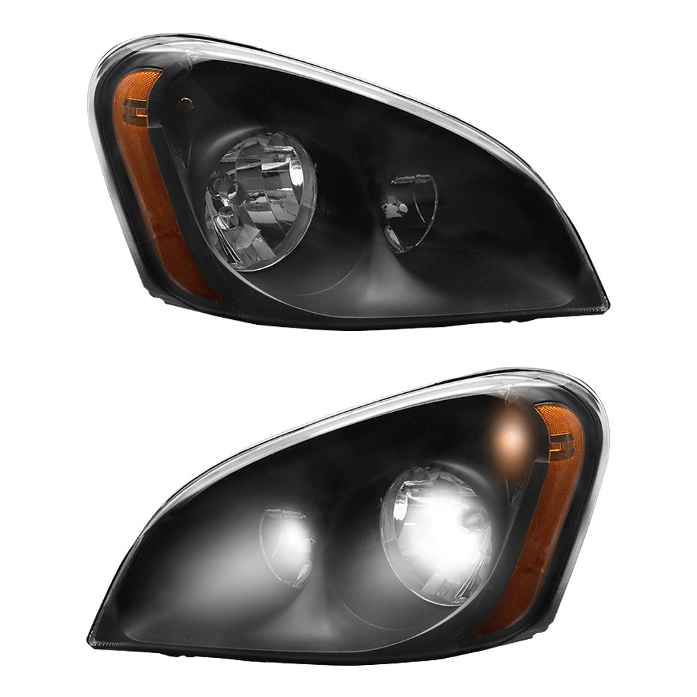For 2008-2017 Freightliner Cascadia Black Headlights Headlamps Left,Right