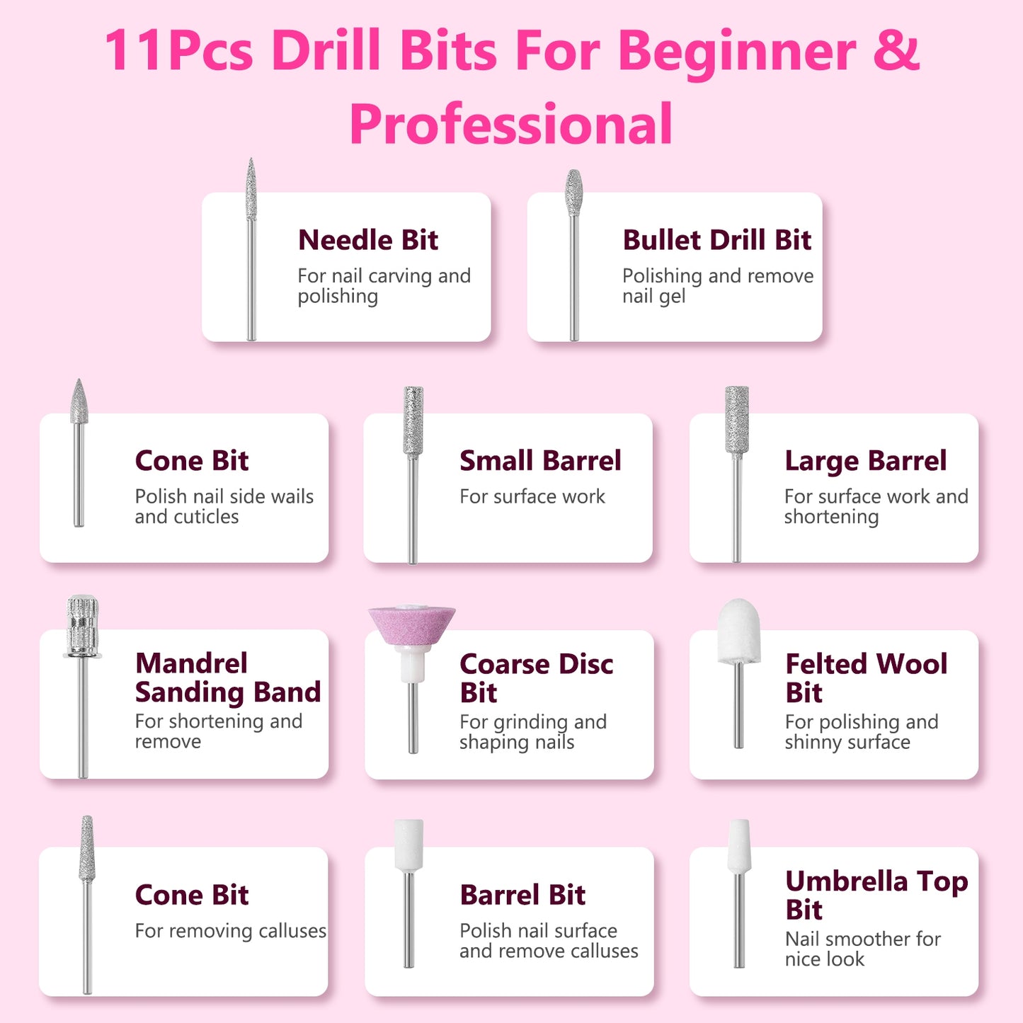 1 Set  Portable Electric Nail Drill Bit 45000 RPM With 11 Bits Base Waist Clip Cordless Rechargeable Nail File Machine For Professional Salon Home Acrylic Nails Remove Nail Gel Polish Manicure