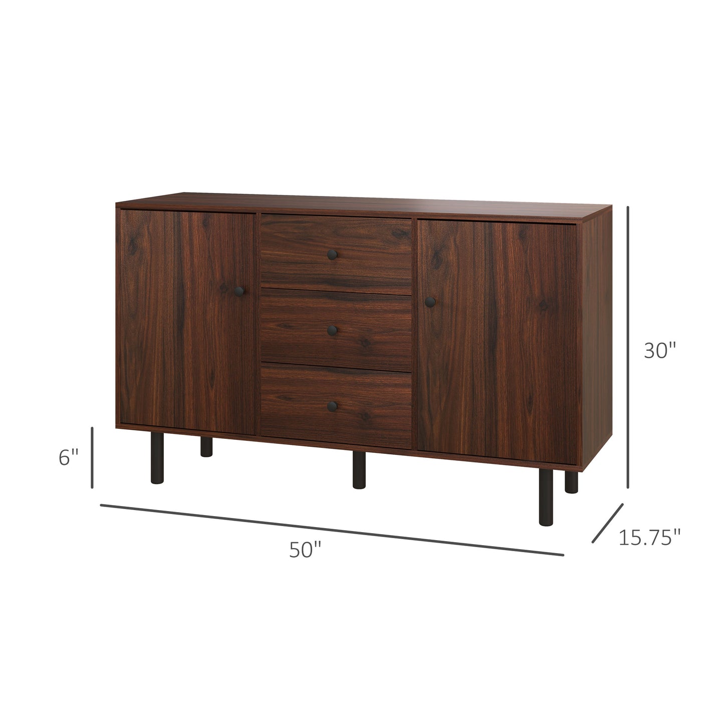 Retro Sideboard with 2 Cabinets 3 Drawers, Buffet Table, Rustic Brown