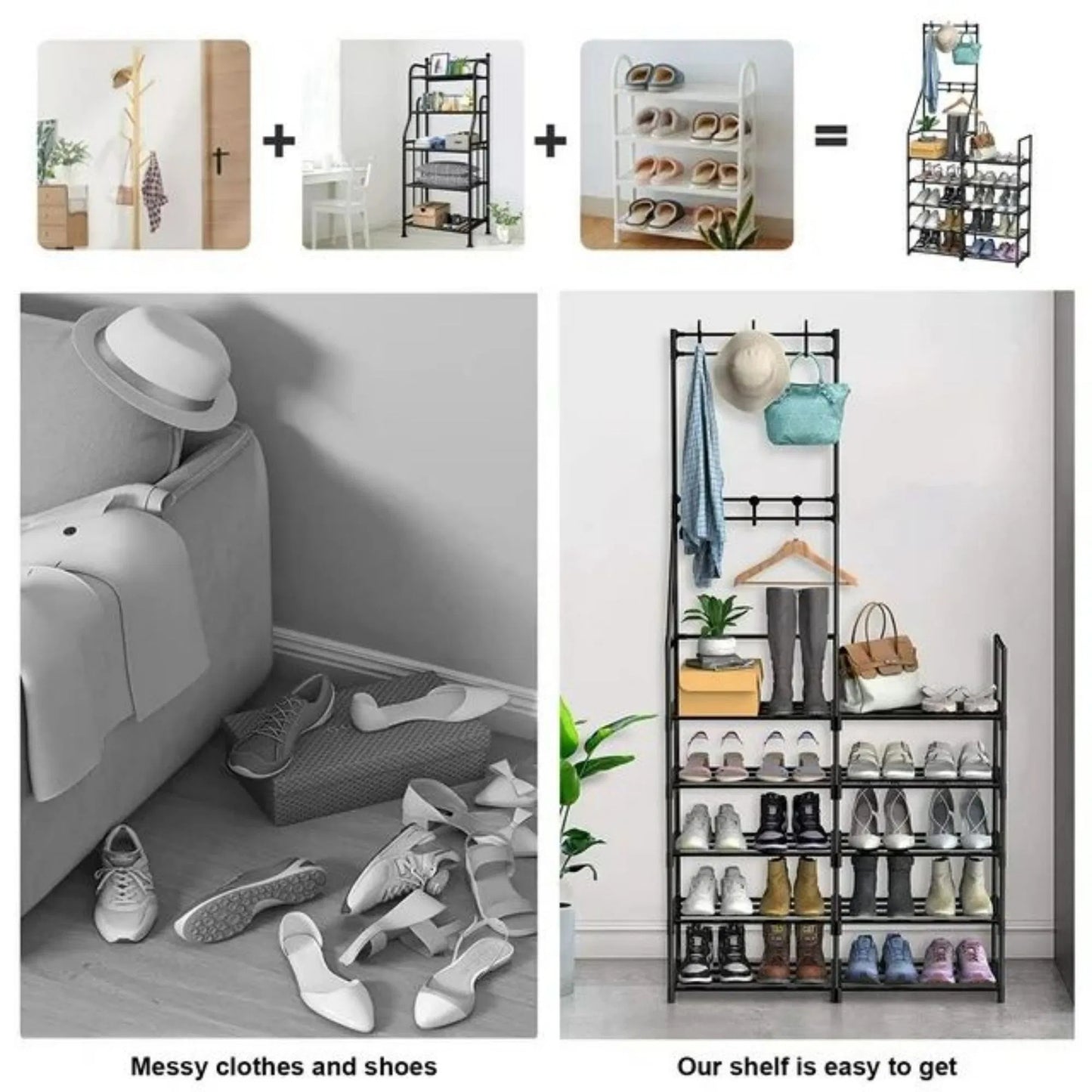 5-Tier Shoe Rack Shoe Storage Organizer, Freestanding Coat And Shoe Rack, 25-30 Pairs Shoe Shelf For Entryway Closet