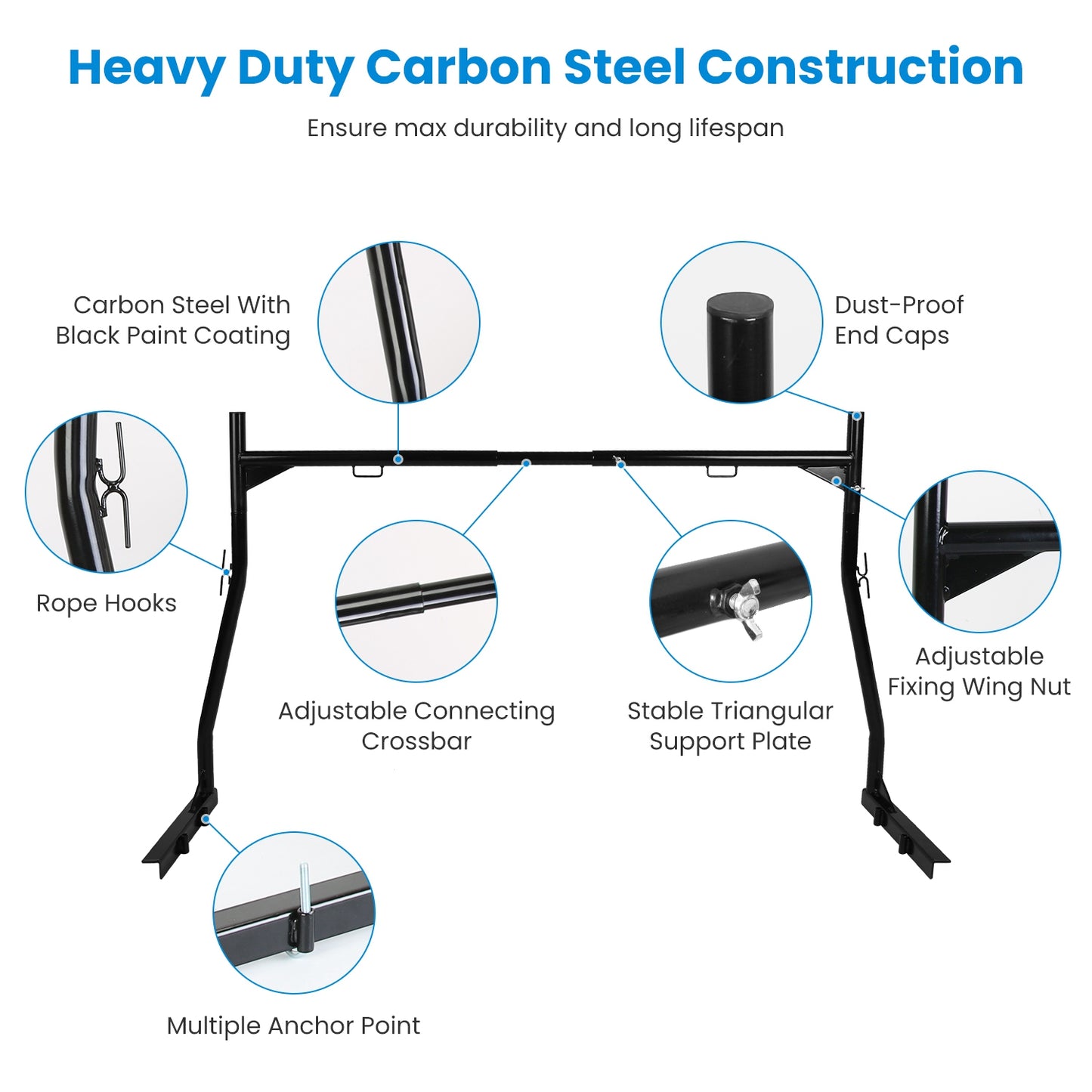 1Pair Extendable Truck Ladder Rack Non-Drilling Pick-up Truck Bed Utility Rack Adjustable Steel Truck Rack With 800LBS Capacity For 47.2-72.8in Wide Truck Bed For Kayak Surfboard