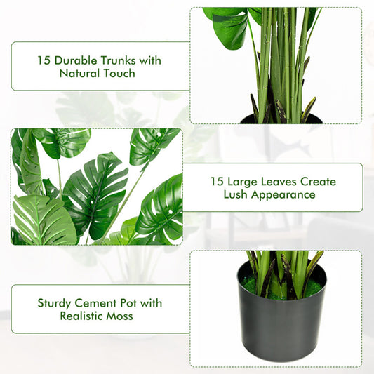 5 Feet Artificial Tree Faux Monstera Deliciosa Plant For Home Indoor And Outdoor