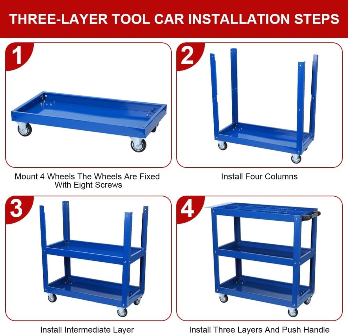 Tool Cart On Wheels, 3 Tier Rolling Mechanic Tool Cart, Heavy Duty Steel Utility Cart W Lockable Whe