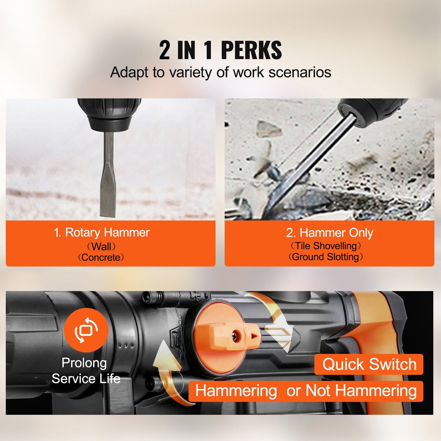 Rotary Hammer Drill Corded Drills 1-9'16' 3 Modes SDS-MAX Chipping Hammers