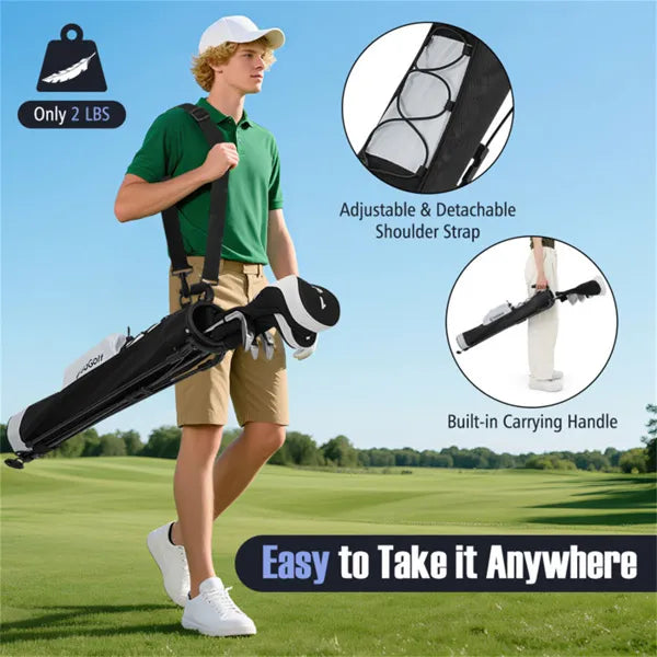 Portable Golf Carry Bag - Dual Carrying (Shoulder Strap+Top Handle), Zippered Pocket+Bottle Holder-Grey + Black