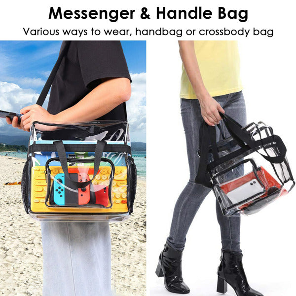 Clear Tote Bag -4-Pocket 0.4 Mm PVC Crossbody,Handbag, Adjustable Strap,  Holds 11 Lbs, Waterproof & Cold-Crack Resistant, Perfect For Concerts, Sports, School, Work